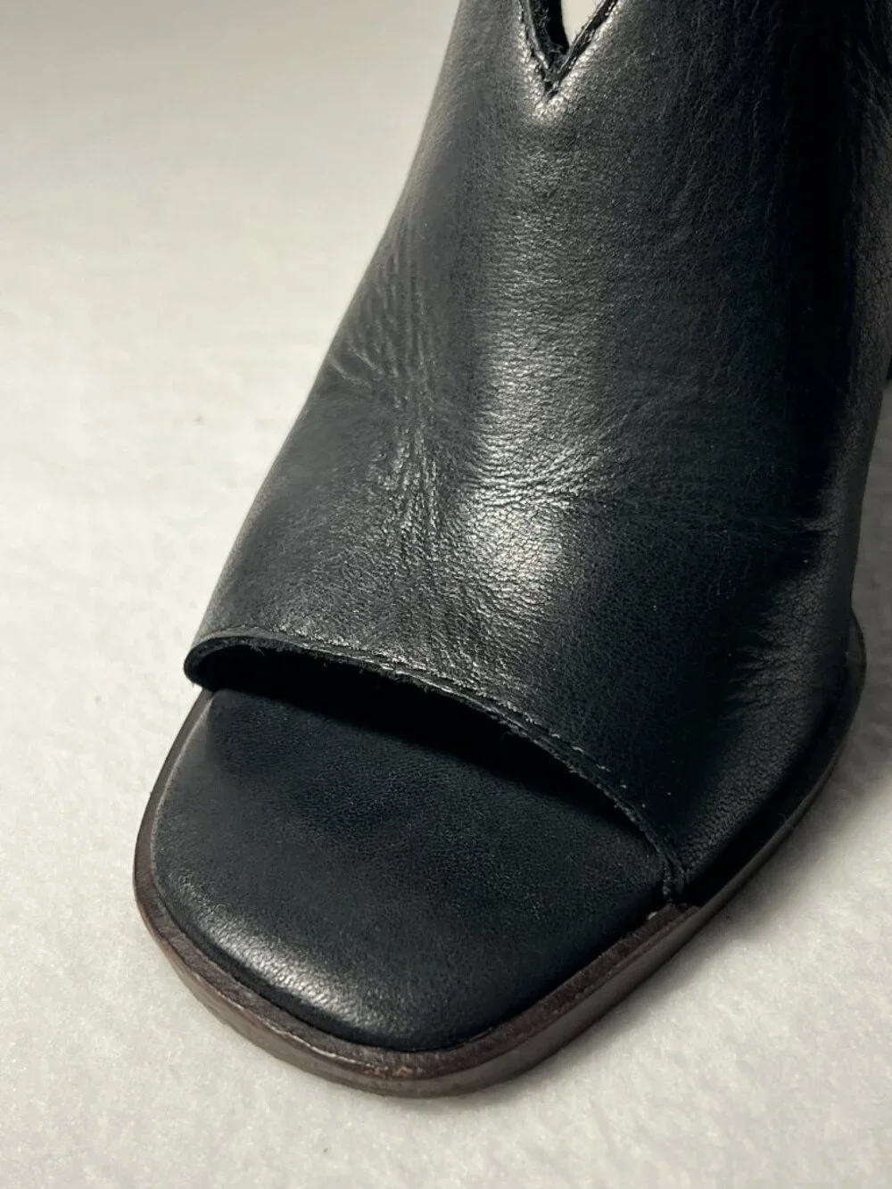 Lucky Brand Women’s 7.5M Black Lordyn Slingback Wedge Leather Open-Toe Peep Heel